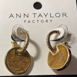 Ann Taylor earrings hoops Marbled coin Gold drops cubic zirconia